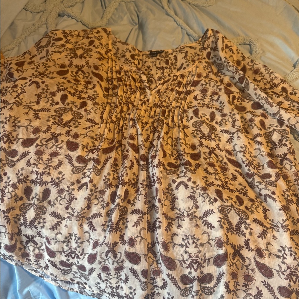 Torrid Cream and Brown Floral Blouse